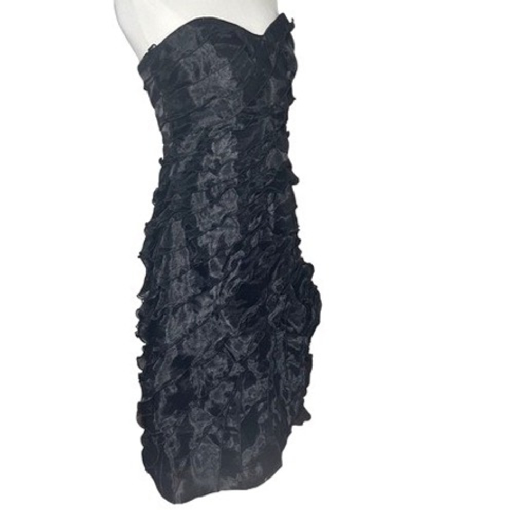 Jovani Black Strapless Rosette‎ Mini Dress Textured Floral Cocktail Party 4